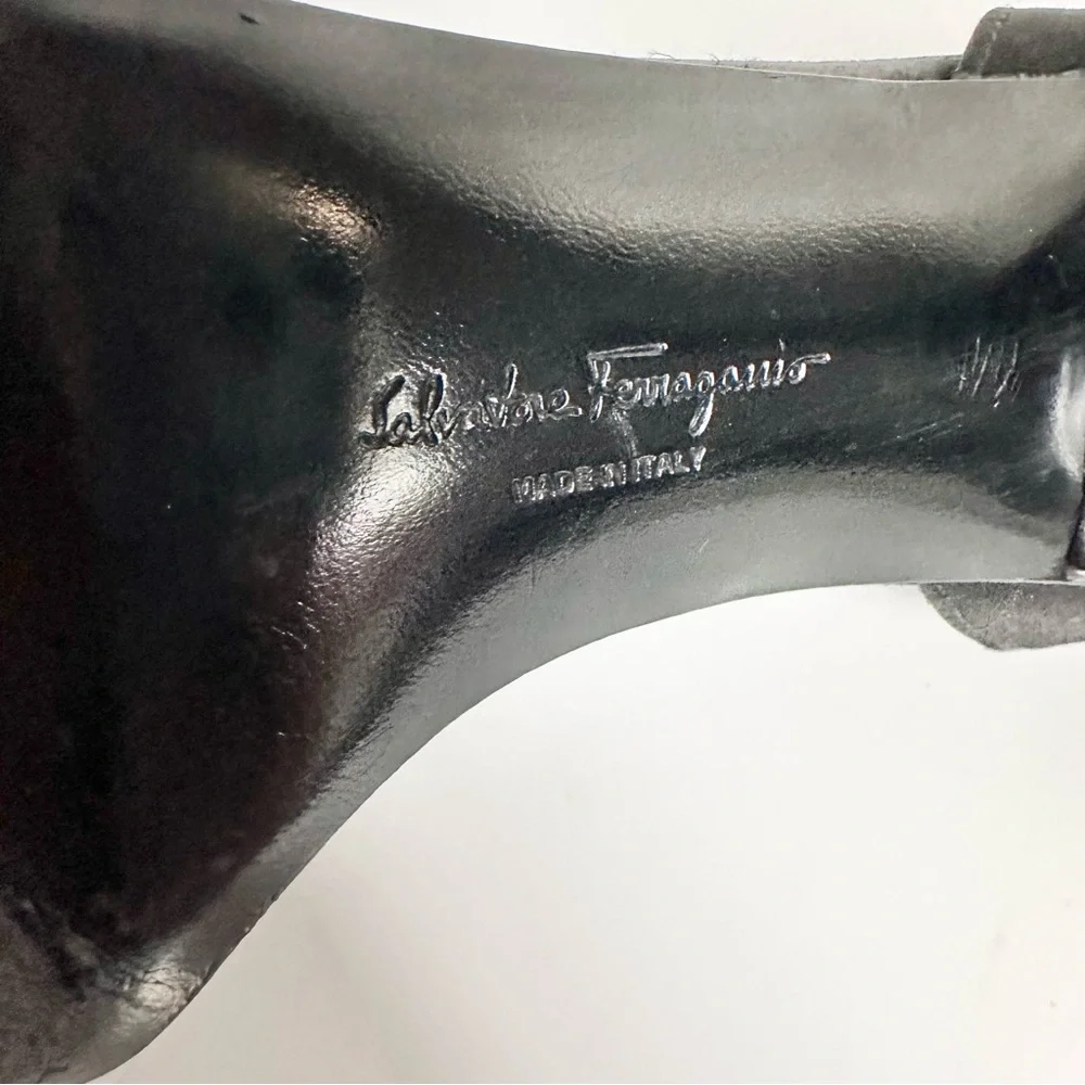 SALVATORE FERRAGAMO Black Satin D'Orsay Ruffle Open Toe High Heel Pumps